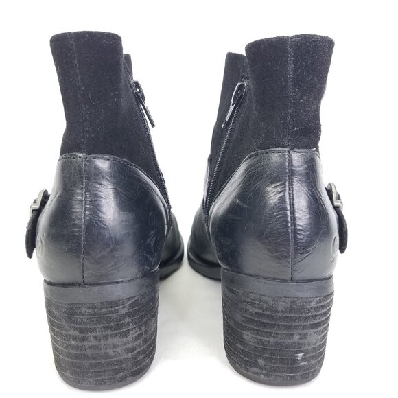 Born Korita Western Boot Women's 7.5 Black Leather Suede Zip Sides Buckle Heel - Picture 6 of 16